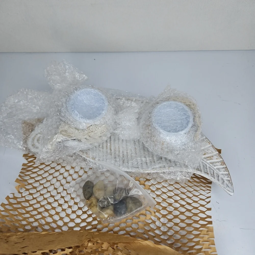Wooden Candle Holder with White Design